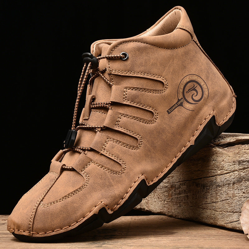 Bottes en cuir pour hommes premium - Chaussures d'extérieur en peluche chaude