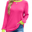 WIHOLL Haut Tunique à Manches Longues Rayé pour Femmes - Rose Fuchsia, X-Large