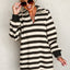 Chic Black Striped Collar Long Sleeve Mini Dress - Effortlessly Elegant Casual Wear for Women - Korvel