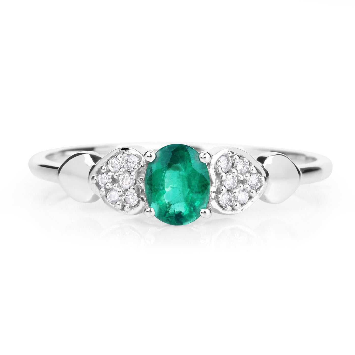 0.36 Carat Zambian Emerald & Diamond 14K White Gold Engagement Ring