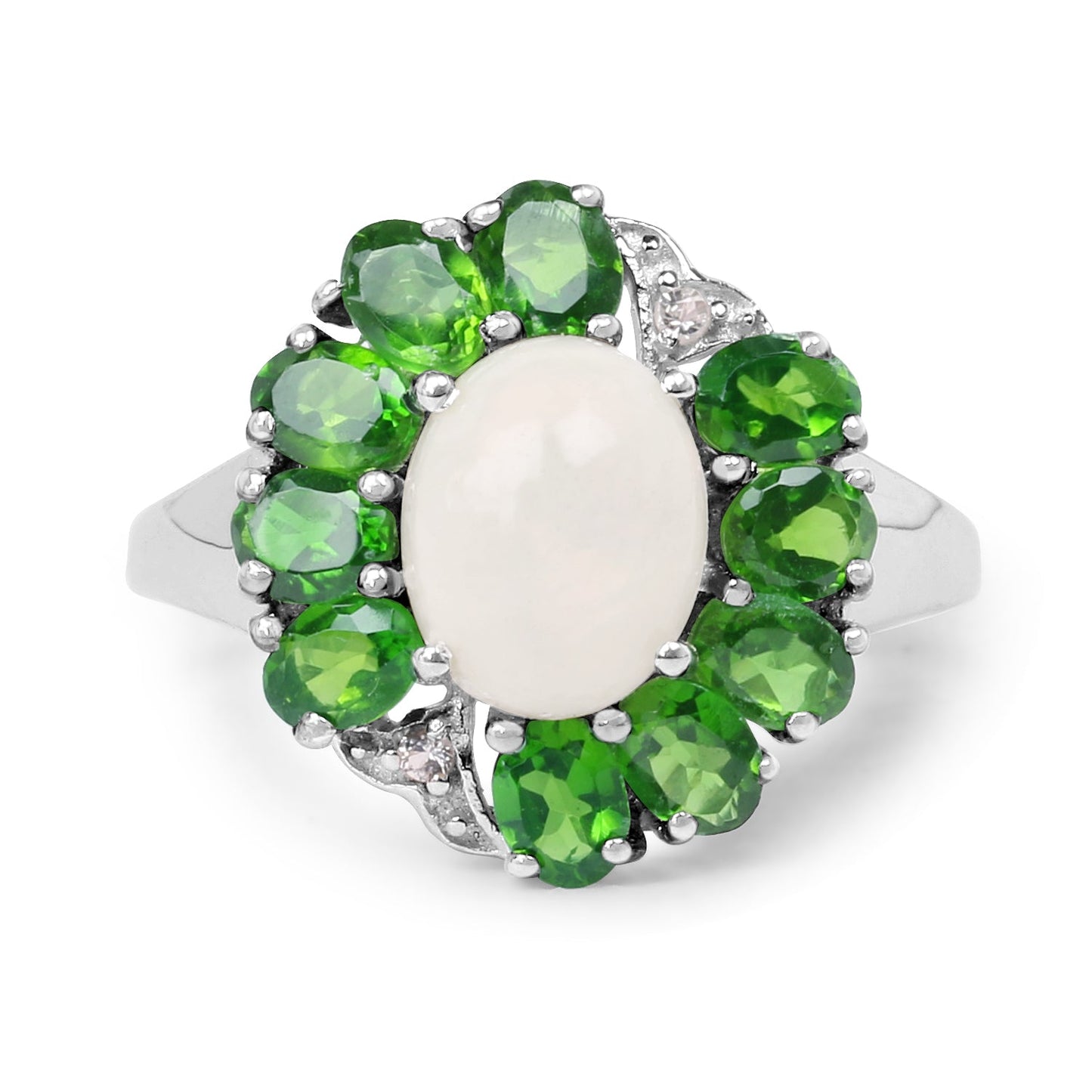 Bague élégante en opale éthiopienne de 2,93 carats et diopside chrome