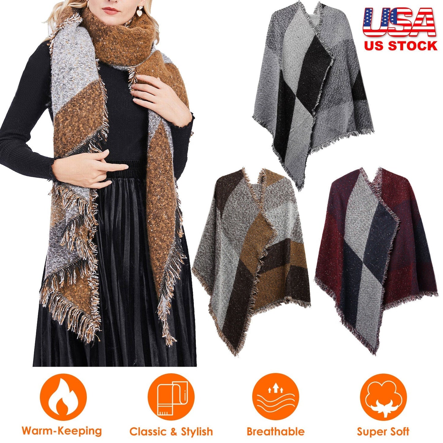 Women Winter Warm Scarf - Extra Thick Soft Knitted Shawl