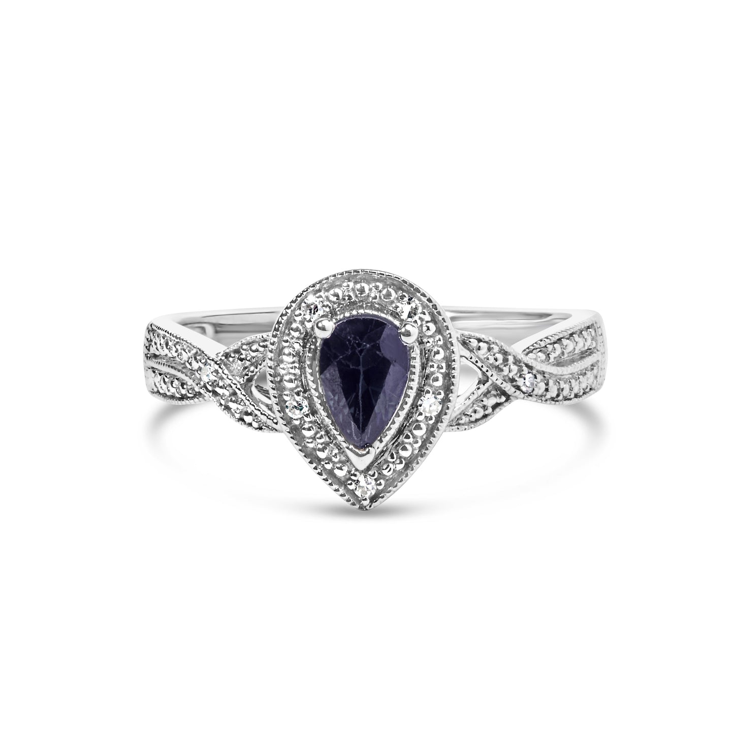 Anillo Halo de Zafiro y Diamante en Plata de Ley .925 - Talla 7.5