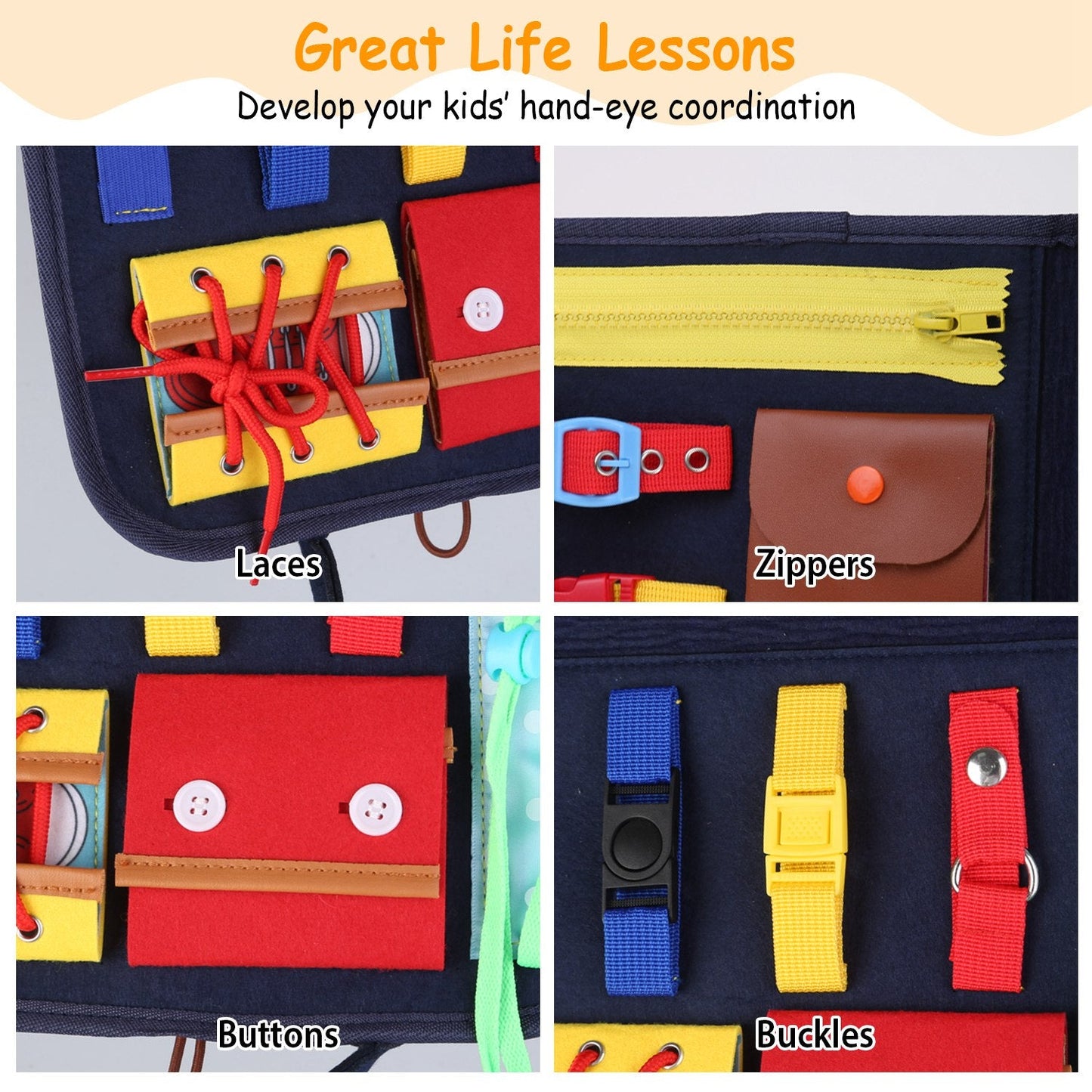 Tablero de Actividades para Niños - Juguete Sensorial Montessori para Edades de 1 a 6 Años