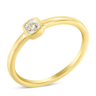Bague de promesse en argent sterling plaqué or jaune 14K avec diamant en coussin