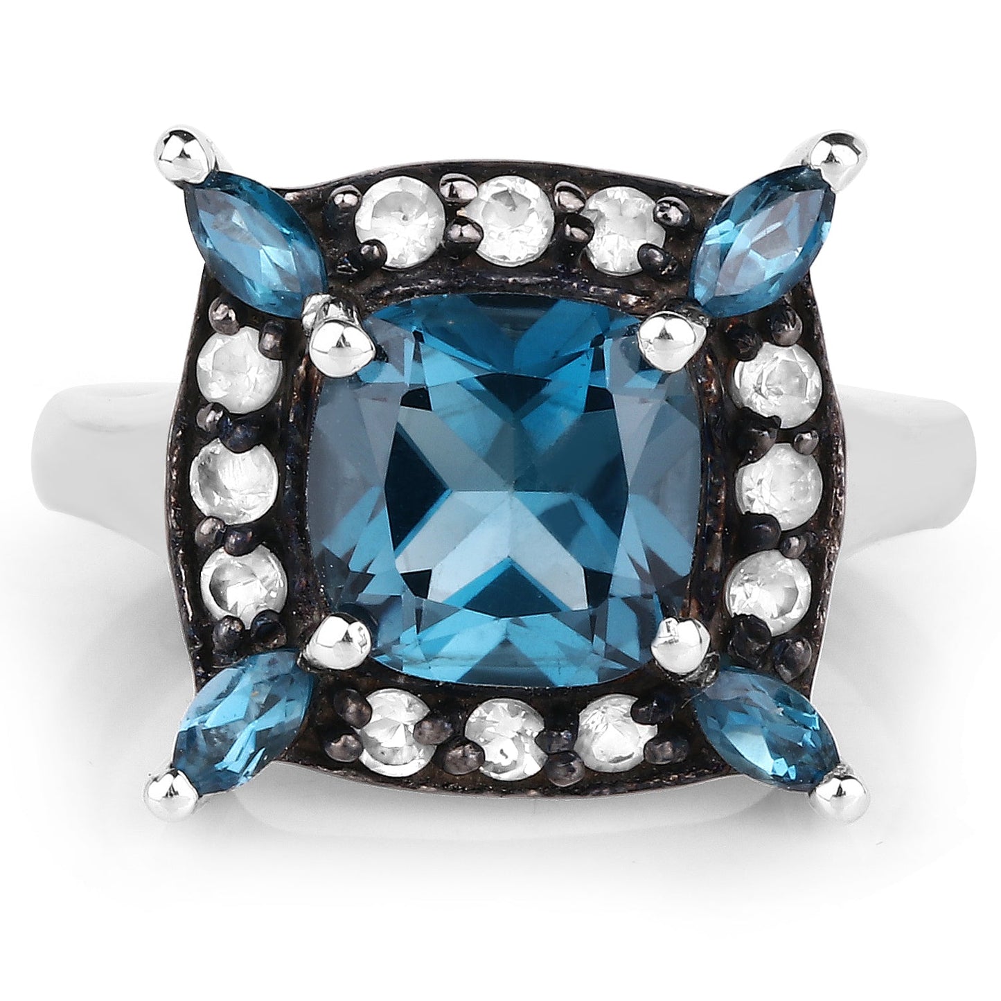 3.24 Carat London Blue Topaz & White Topaz Sterling Silver Ring