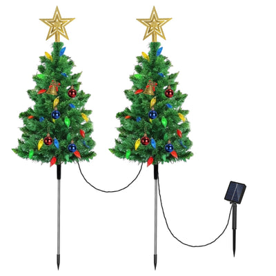 Ensemble de 2 lumières de Noël solaires pour arbre de 37,4 pouces avec 100 LED colorées
