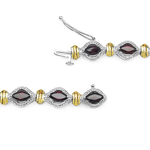 Two Tone Plated Garnet .925 Sterling Silver Bracelet