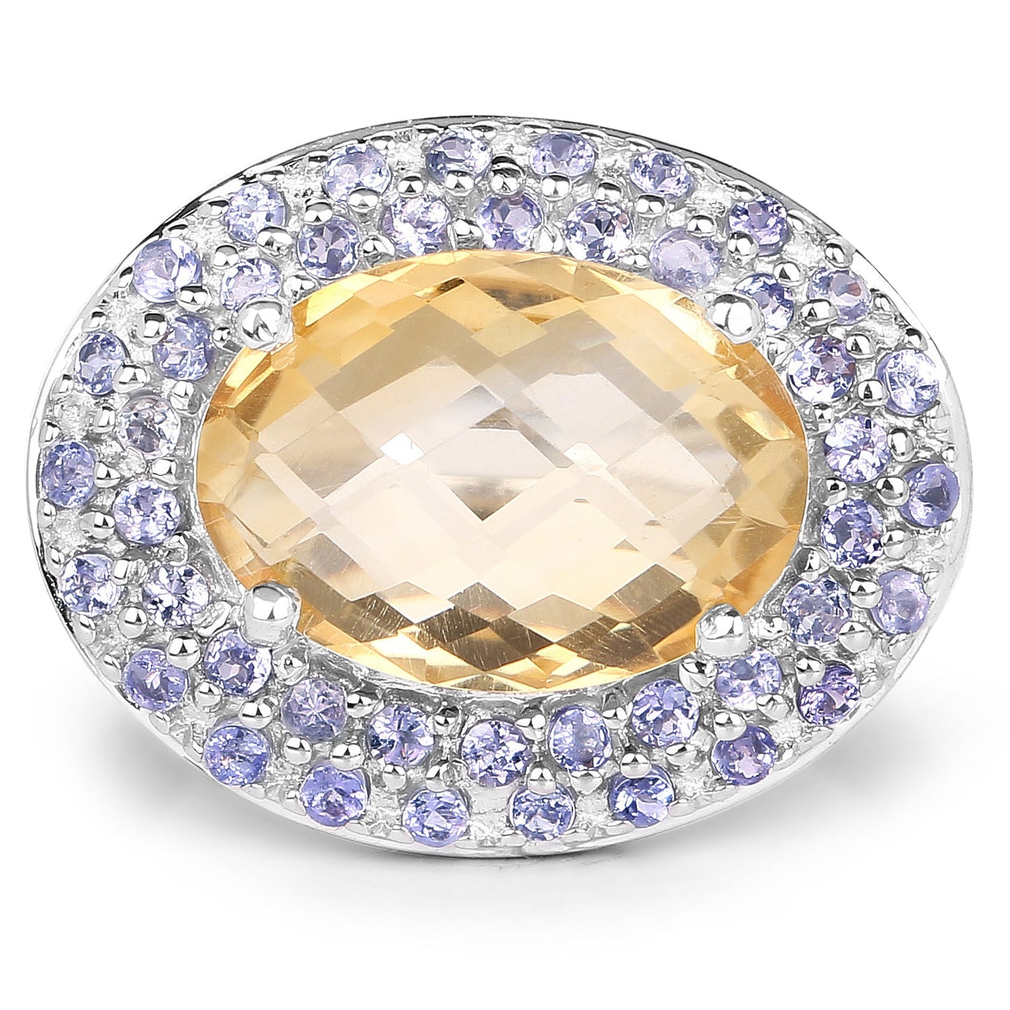 5.78 Carat Genuine Citrine and Tanzanite Sterling Silver Ring