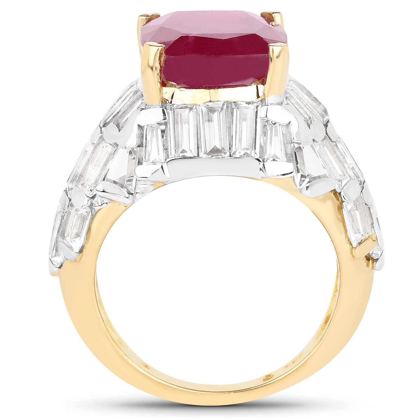 Anillo de Plata Esterlina Baño de Oro Amarillo de 14K con Rubí y Topacio Blanco