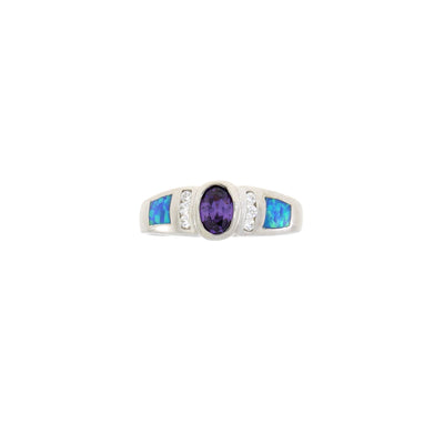 Bague de fiançailles en argent sterling avec zircon cubique et opale créée