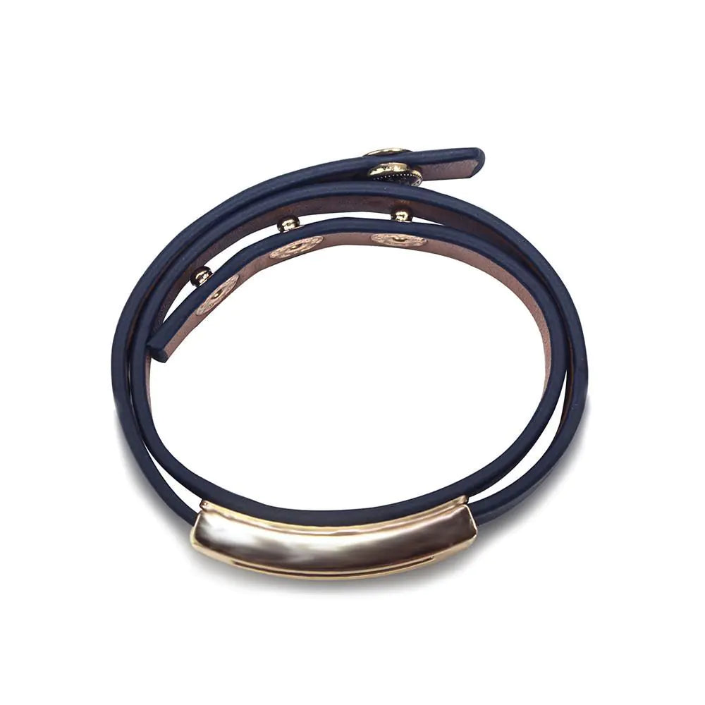 Pulsera de Cuero con Hebilla - Azul Marino