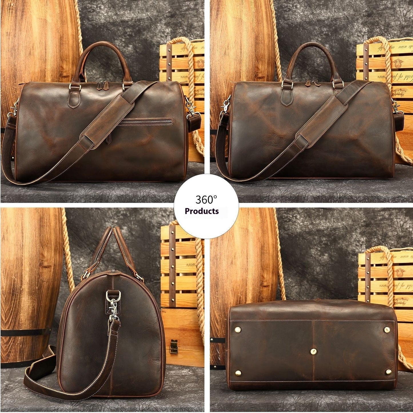 Bolso Cruzado de Cuero Vintage de Gran Capacidad para Viajes