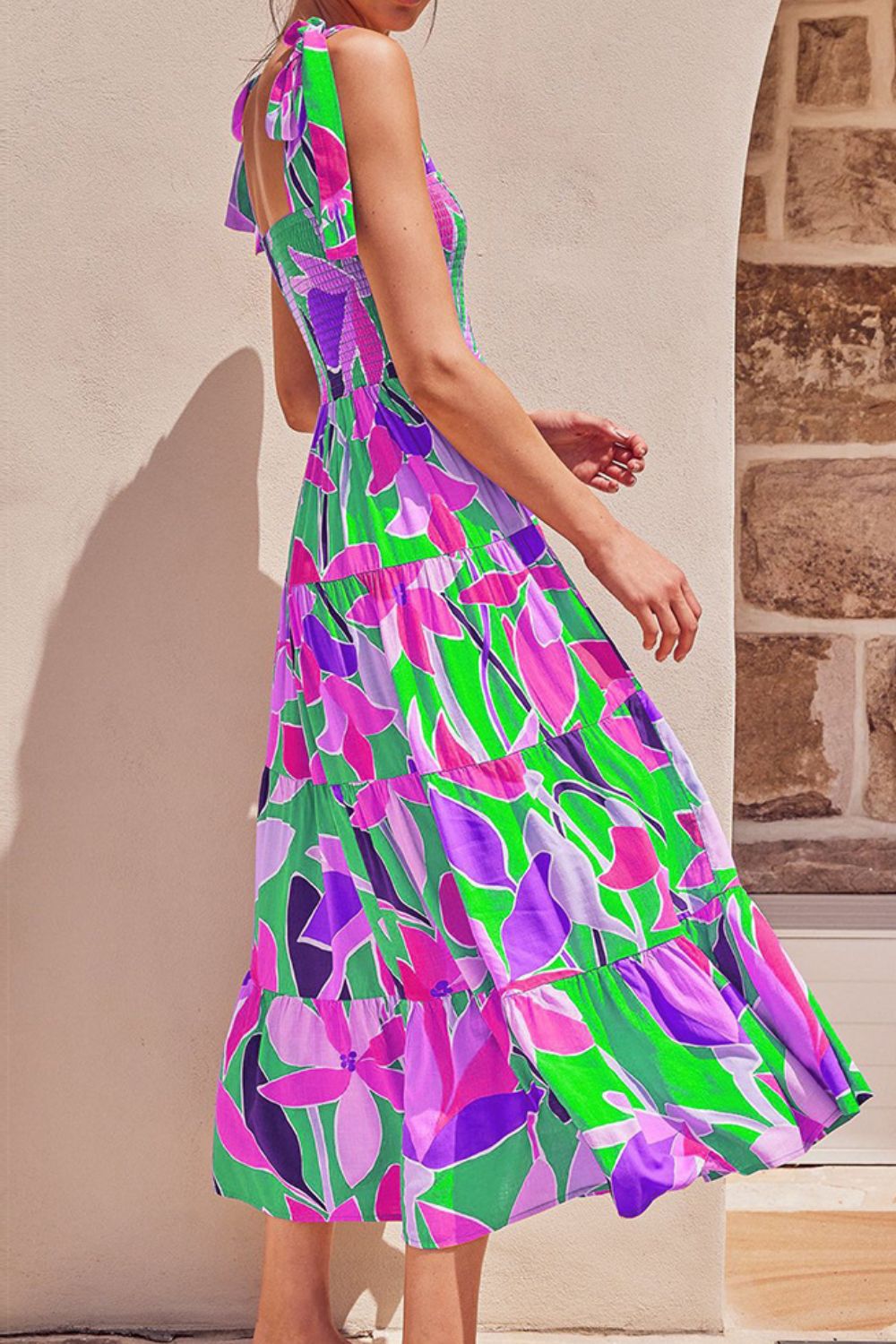 Charming Floral Tie-Shoulder Midi Dress for Summer Escapes - Korvel