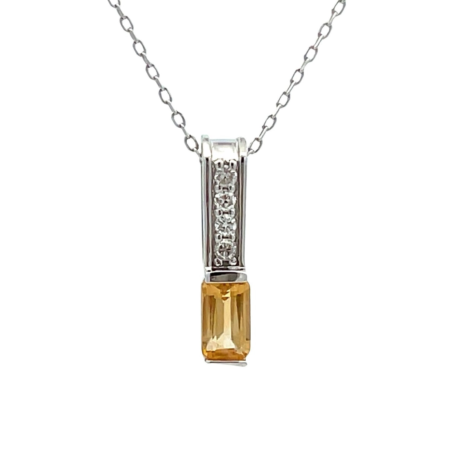 .06ct Pendentif en Diamant Citrine en Or Blanc 10KT