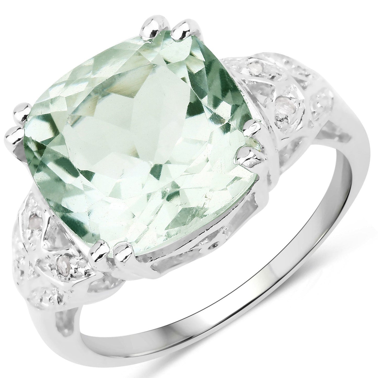 Bague en argent sterling avec améthyste verte de 5,52 carats et diamants blancs