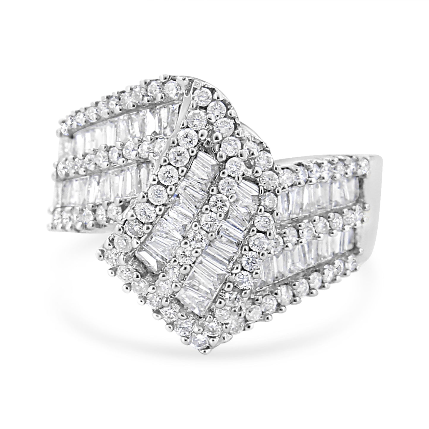 Bague cocktail en diamant bypass en or blanc 14K - Taille 7