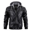 Men's Faux Leather Jacket Motorcycle Jacket Waterproof Windproof PU Moto Vintage Bomber Hoodie With Removable Hood - Korvel