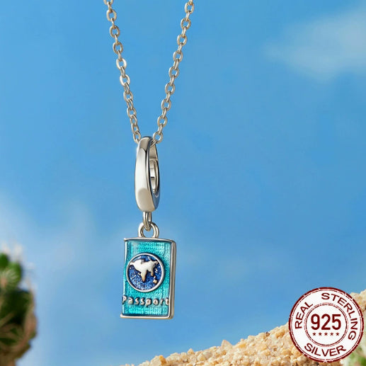 S925 Sterling Silver Openable Passport Pendant