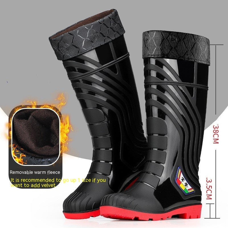 Bottes de pluie en caoutchouc pour hommes, mi-mollet, avec doublure en polaire