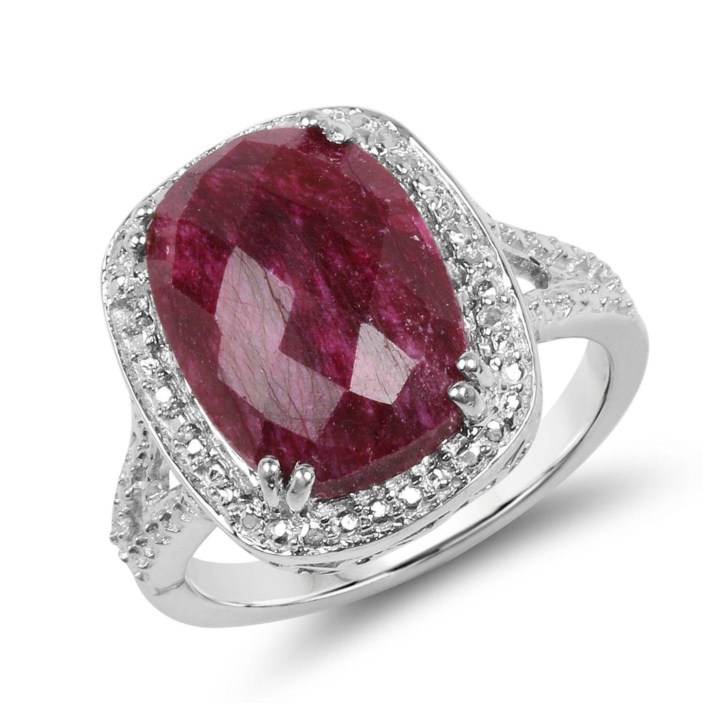Anillo de cóctel de rubí teñido de 7.60 quilates y plata esterlina .925