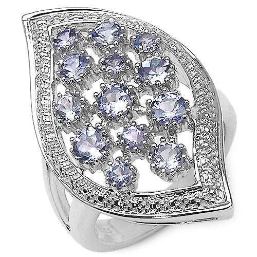 1.47 Carat Genuine Tanzanite Cluster Ring in Sterling Silver