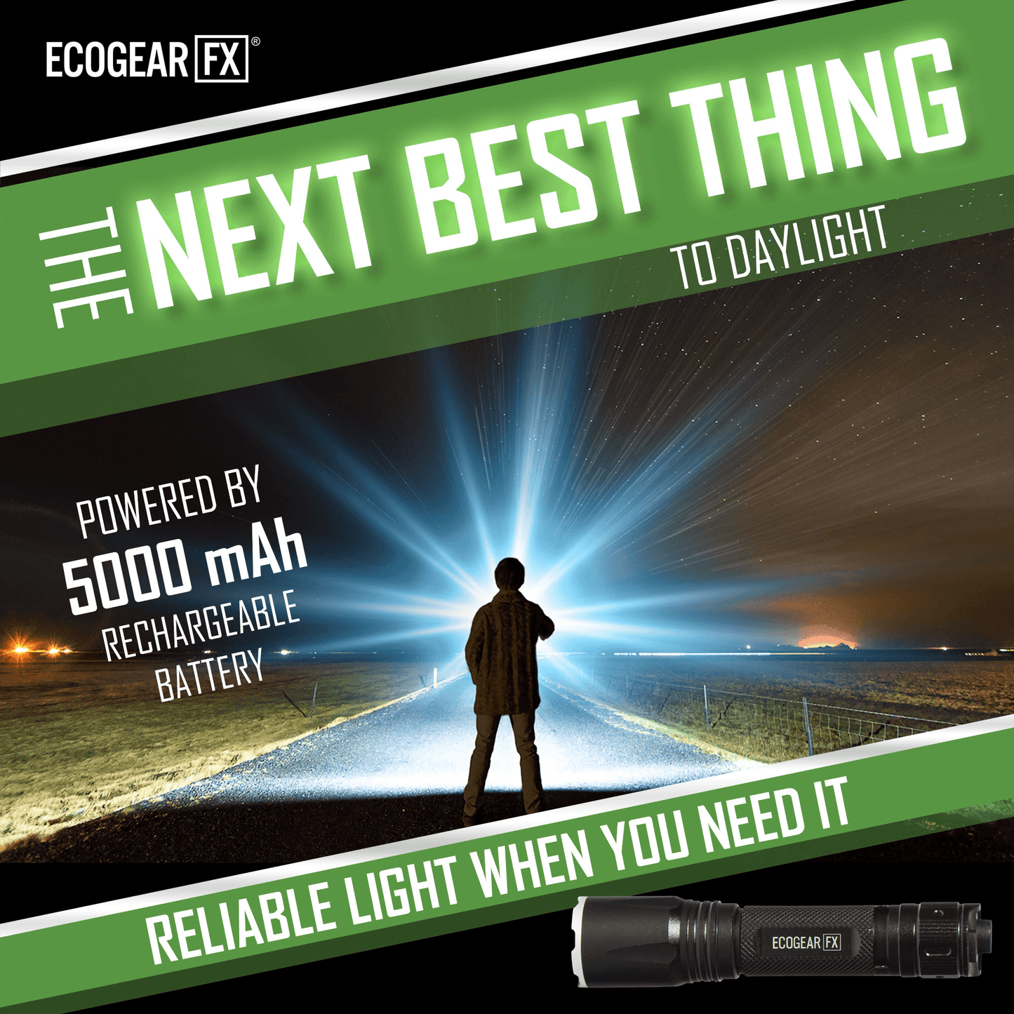EcoGear FX TK2000 Lampe de Poche Tactique Rechargeable USB