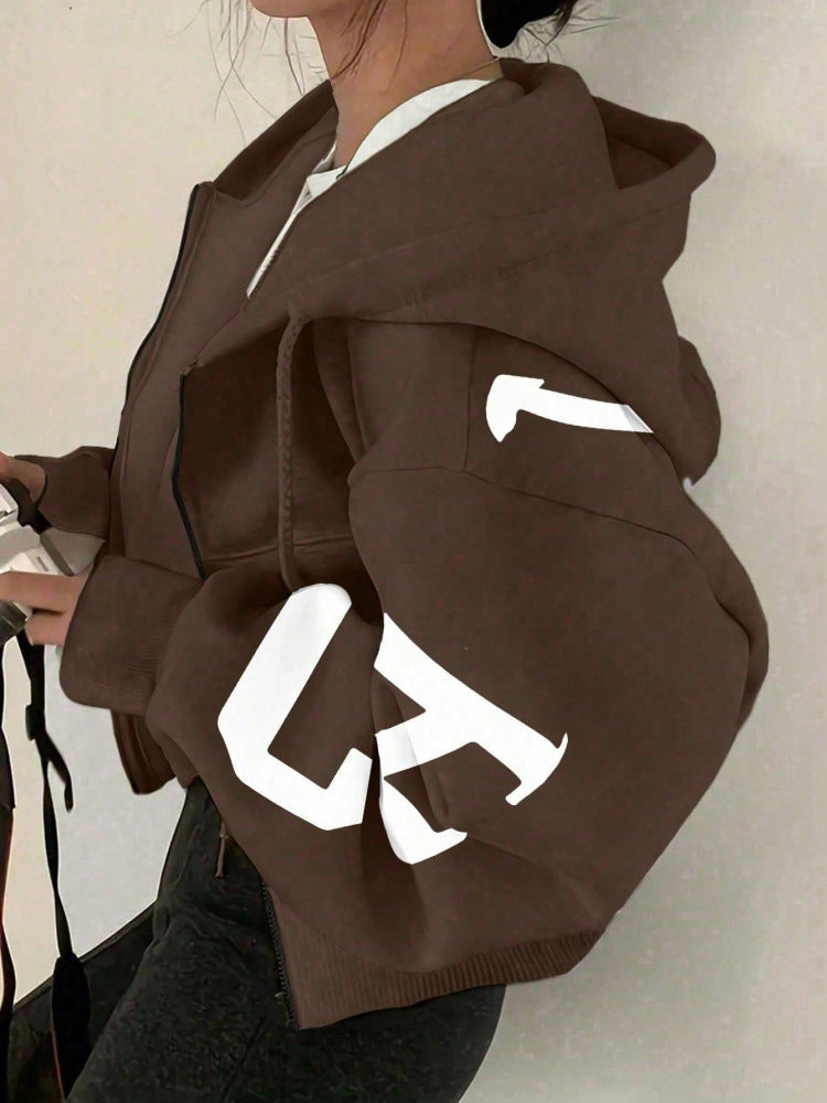 Sudadera con cremallera de manga larga y corte relajado para mujer