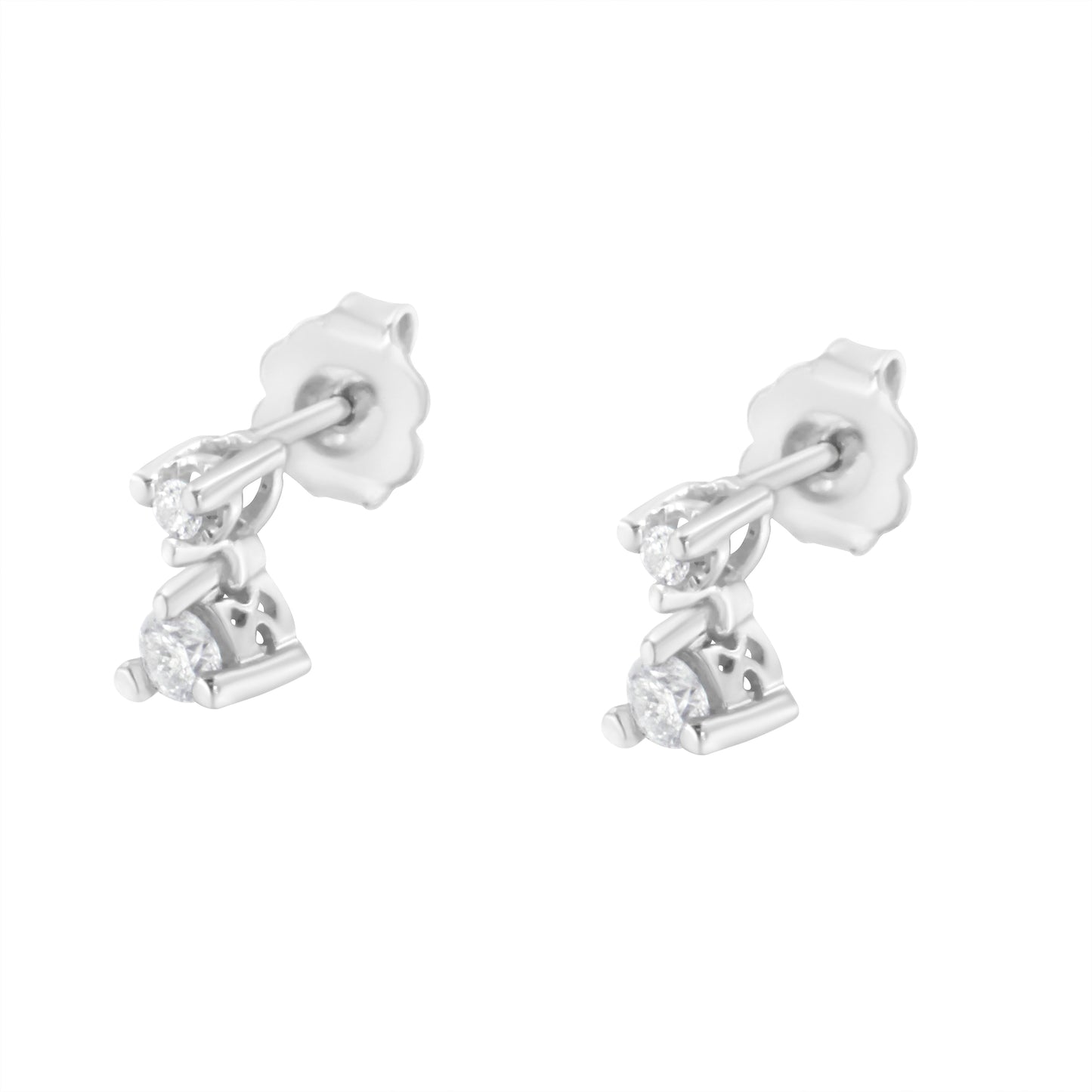 14K White Gold Double Diamond Drop Earrings