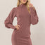 Vestido Mini de Manga Larga con Cuello Mock de Brillo