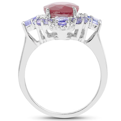 Bague en argent sterling avec rubis et tanzanite de 4,14 carats