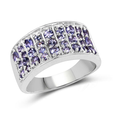 1.23 Carat Genuine Tanzanite Cluster Ring in Sterling Silver