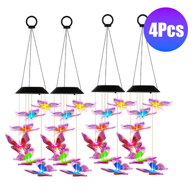 2-Pack Solar Butterfly Wind Chimes - Color Changing Outdoor Decor