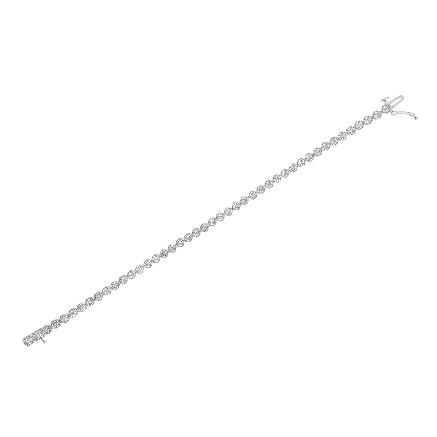 .925 Sterling Silver Diamond Bezel Design Link Bracelet - 7.25"