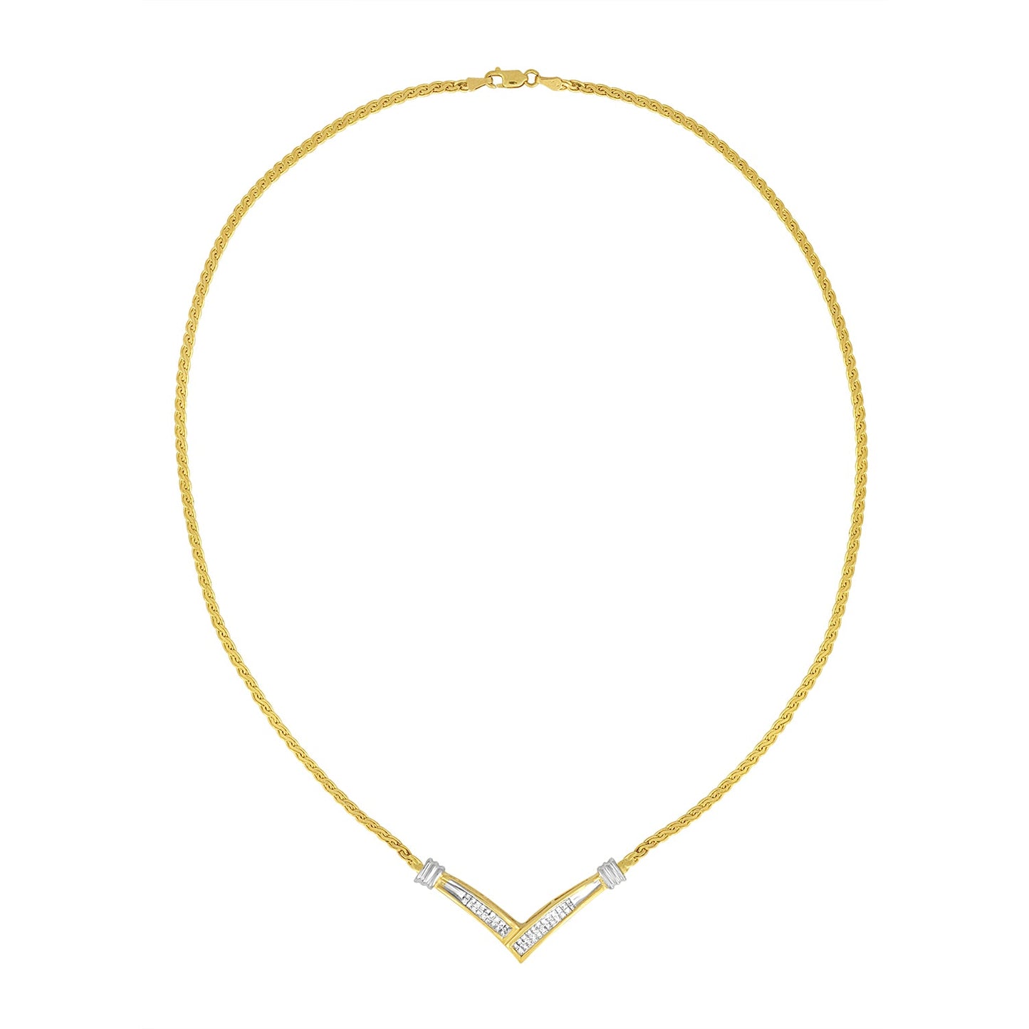 Collar de Diamantes de Corte Princesa de 1/2 Cttw en Oro Amarillo y Blanco de 10K