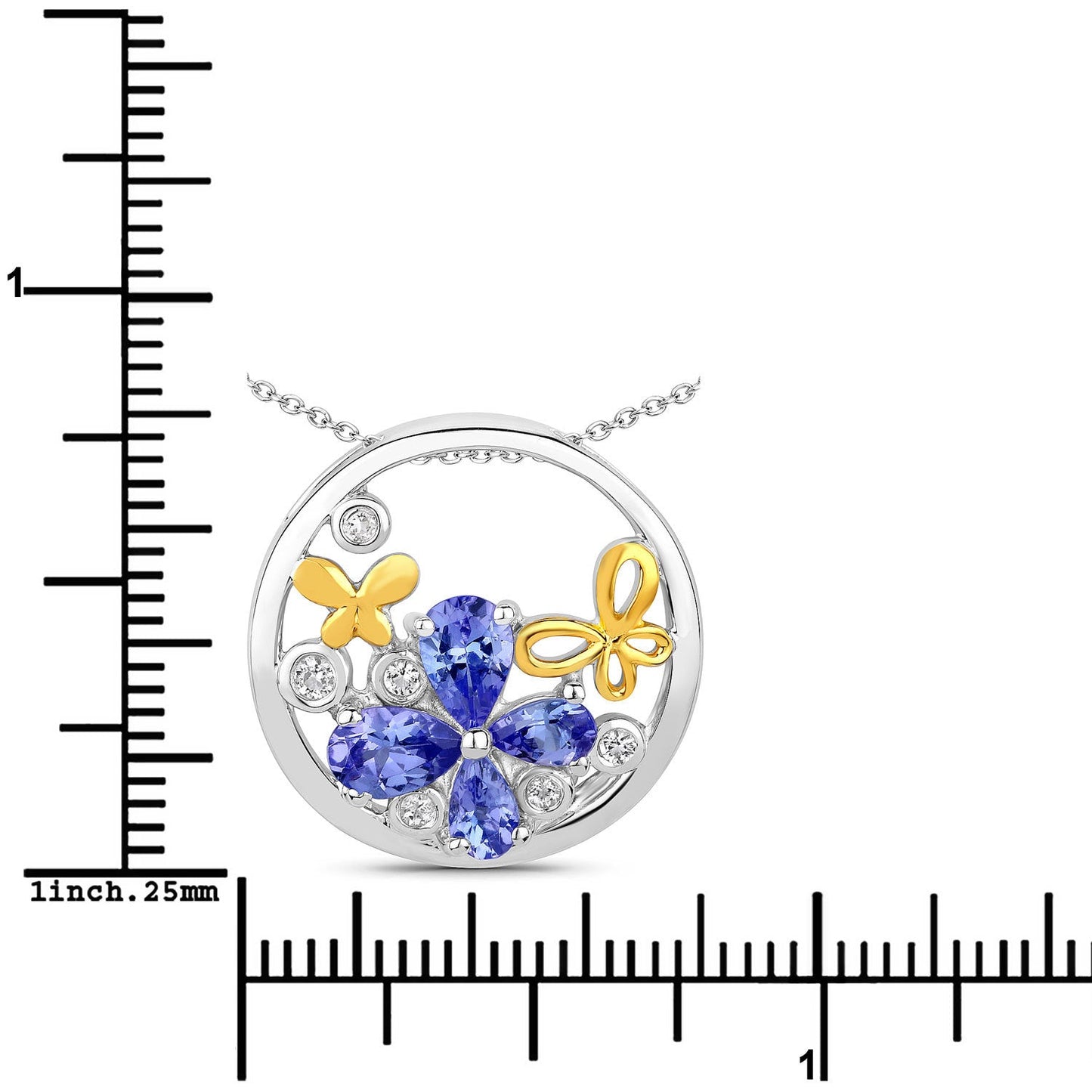 Pendentif en Tanzanite et Topaze Blanche de 1,33 Carat en Argent Sterling