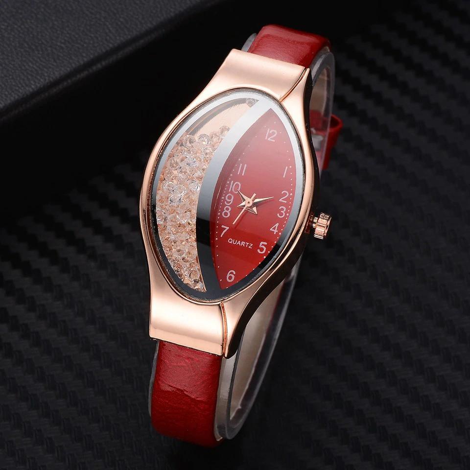 Montre de luxe élégante pour femmes avec bracelet en cuir