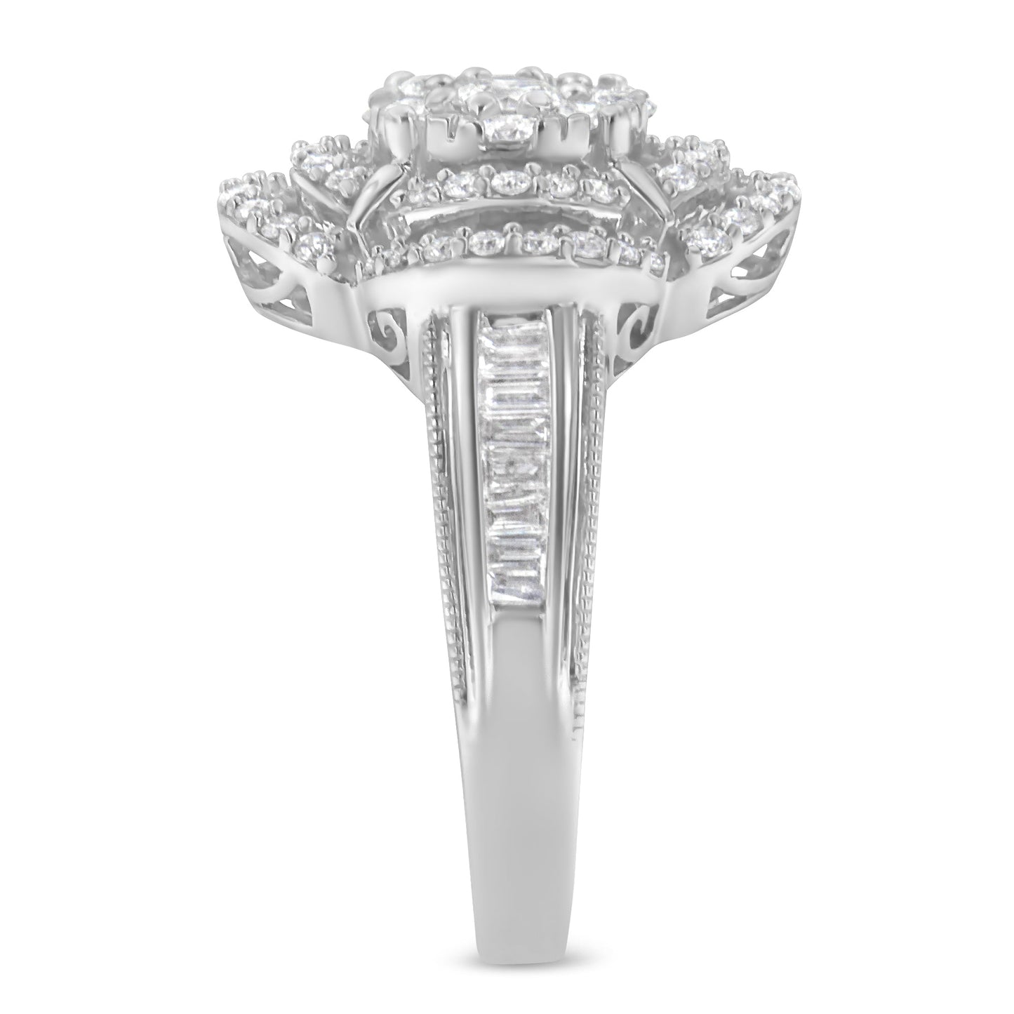14K White Gold Diamond Floral Cluster Quatrefoil Ring - Size 6.75
