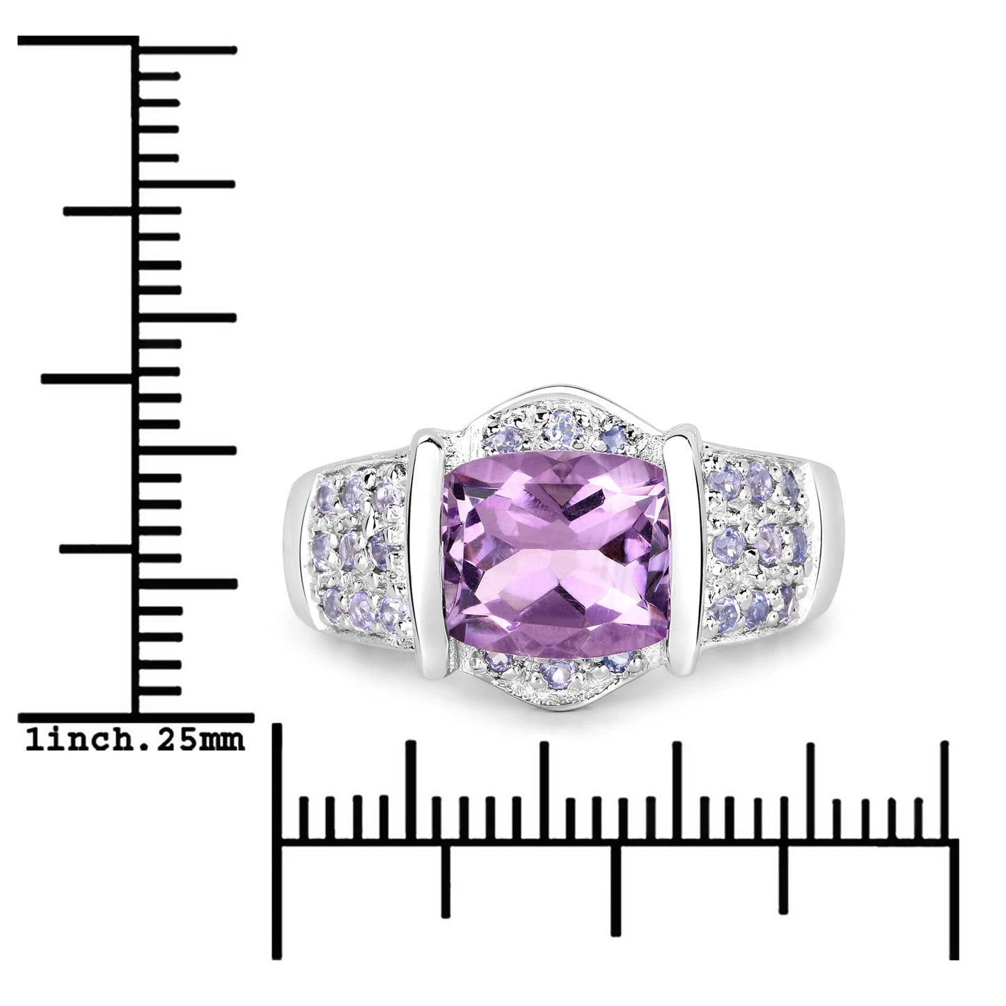 3.08 Carat Genuine Amethyst and Tanzanite Sterling Silver Ring