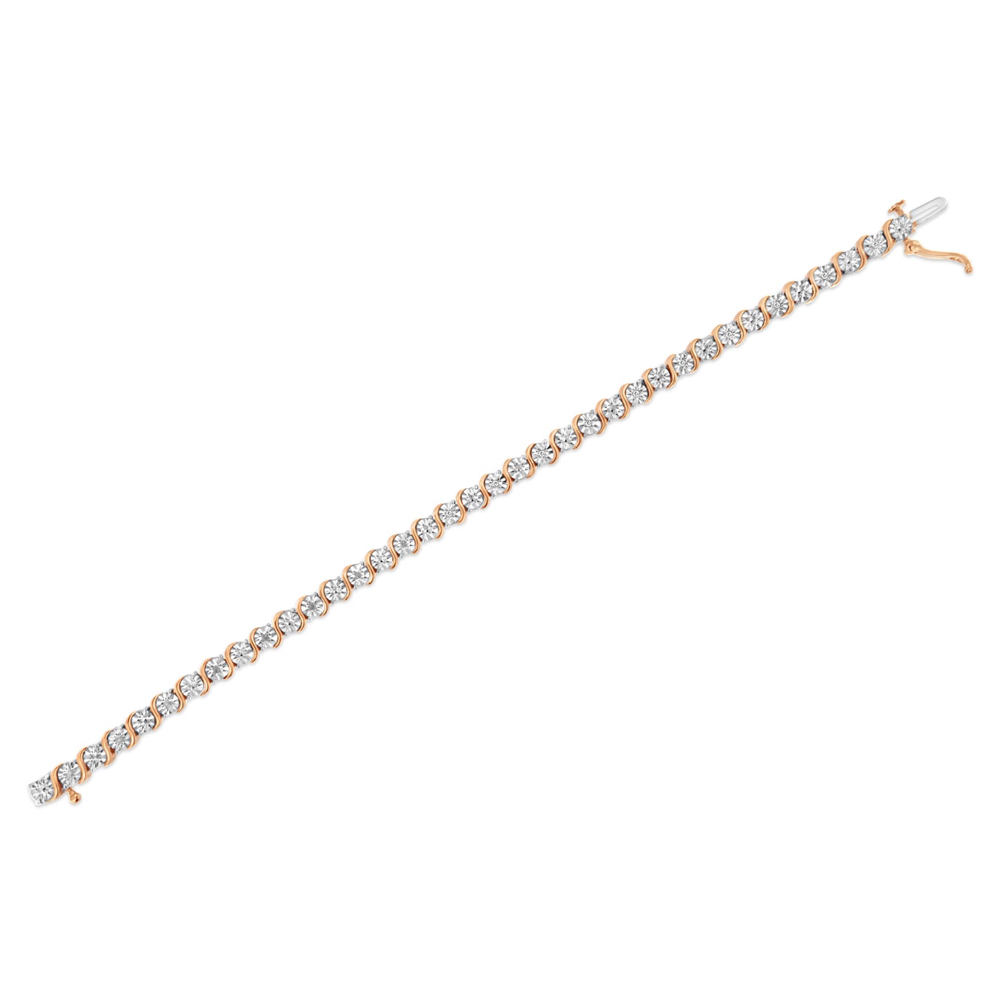 14K Rose Gold Plated Sterling Silver Diamond Tennis Bracelet - 7"