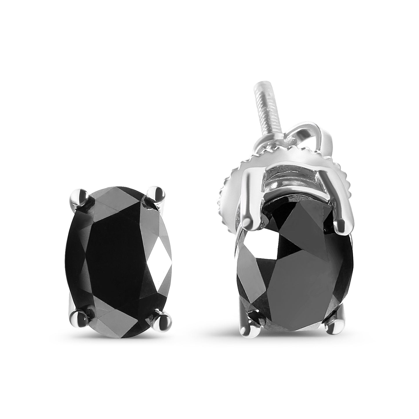 Pendientes de Stud de Diamante Negro Corte Ovalado en Oro Blanco de 14K