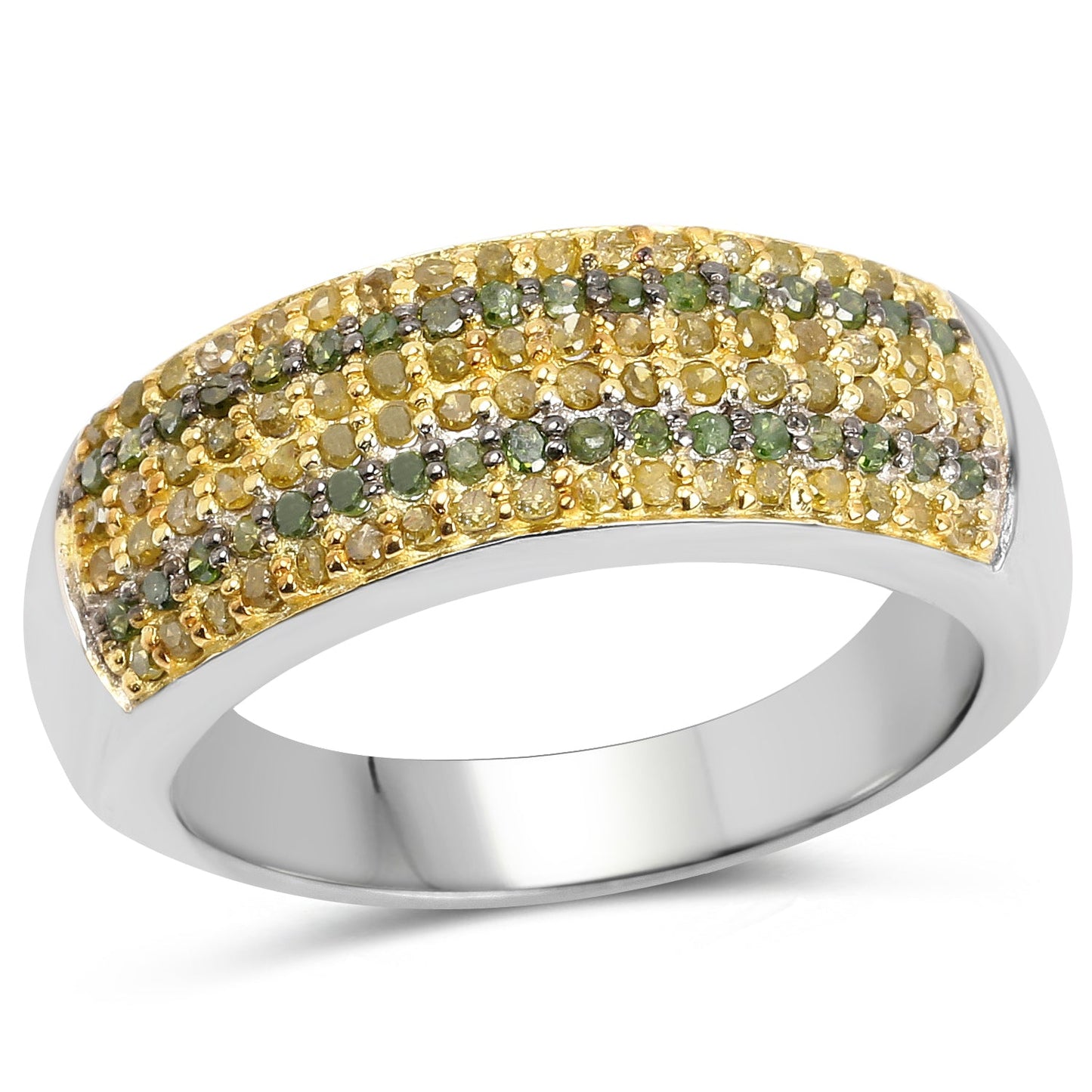 0.43 Carat Genuine Green and Yellow Diamond Sterling Silver Ring
