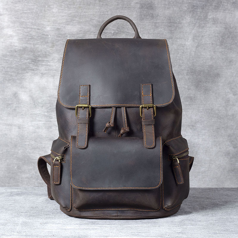 Mochila Retro de Cuero Crazy Horse para Hombre