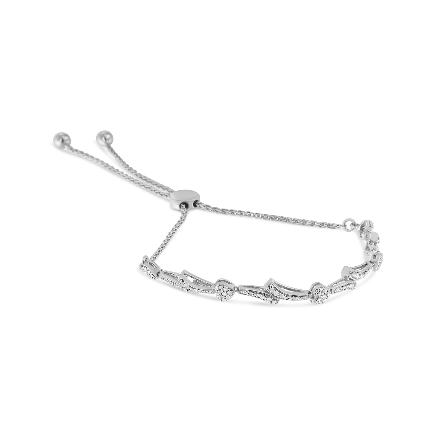 14K Yellow Gold Plated Sterling Silver Diamond Accent Heart Bolo Bracelet