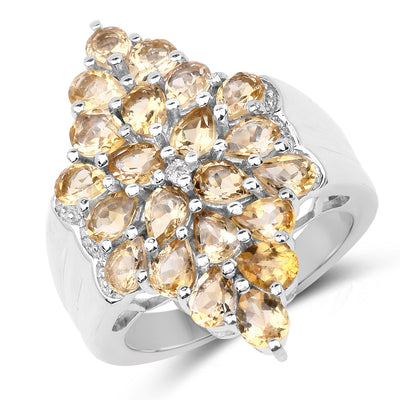3.54 Carat Genuine Citrine and White Topaz Sterling Silver Ring