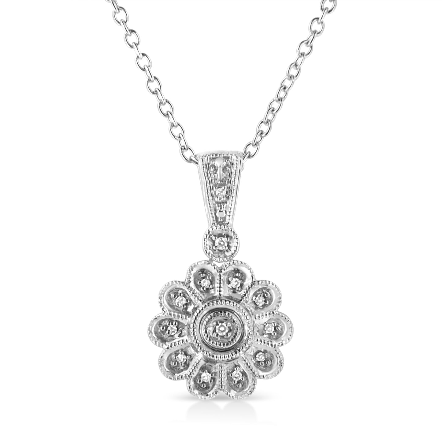 Collar de Colgante en Forma de Sol con Acento de Diamante en Plata Esterlina .925