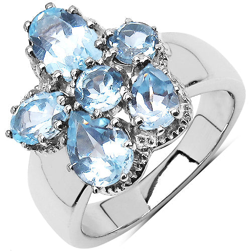 3.56 Carat Blue Topaz Cluster Ring in Sterling Silver