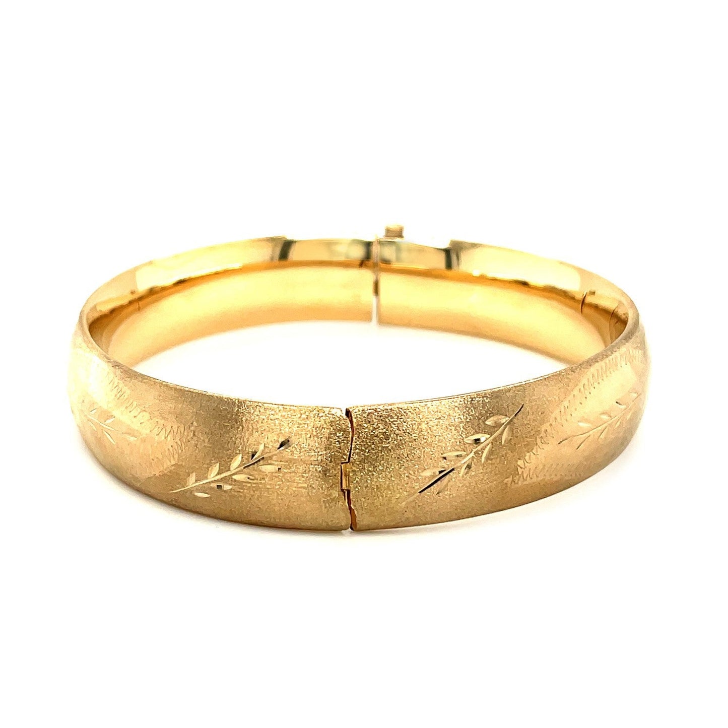 Classic Floral Carved Bangle in 14k Yellow Gold
