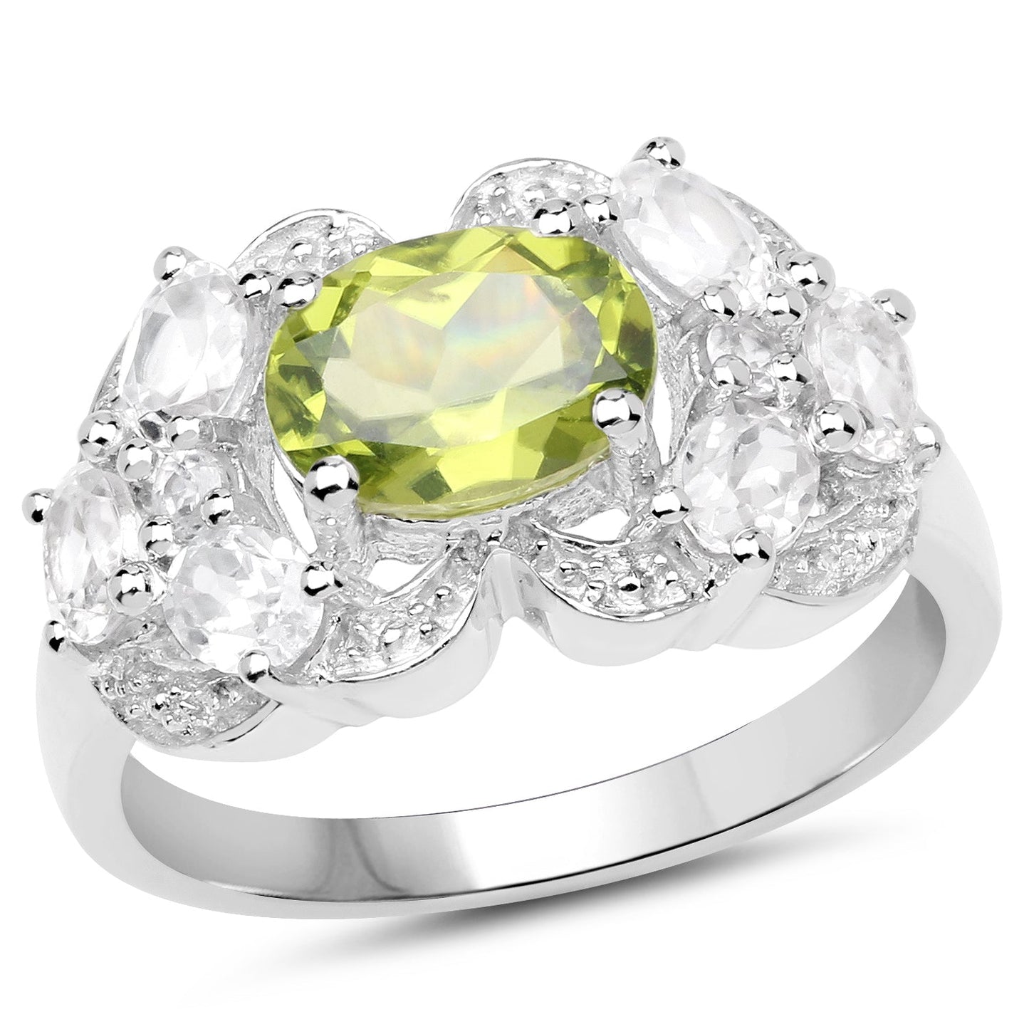 Anillo de Plata Esterlina con Peridoto y Circonita Blanca de 2.70 Quilates