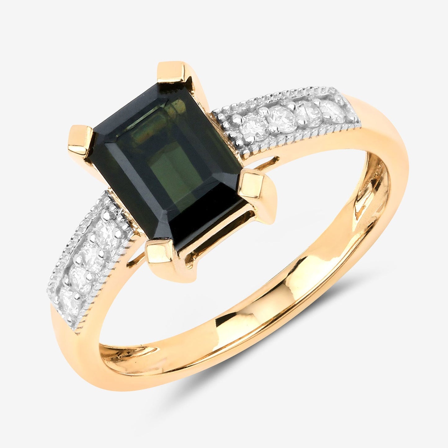Anillo de 1.91 quilates de turmalina verde y diamante en oro amarillo de 14 quilates